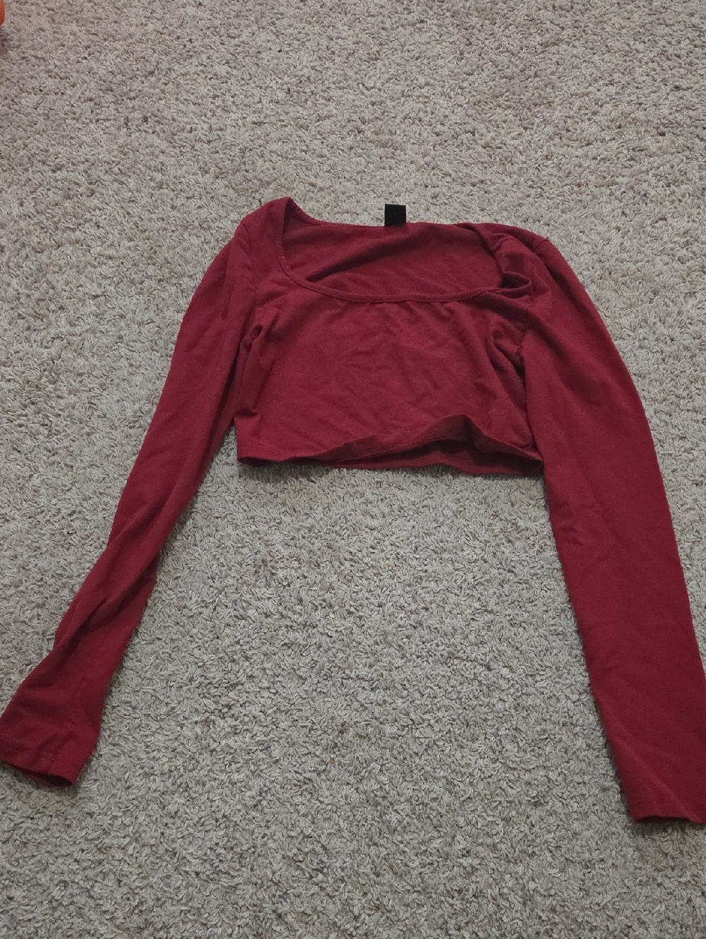 SHEIN Burgundy Long Sleeve Cropped Top